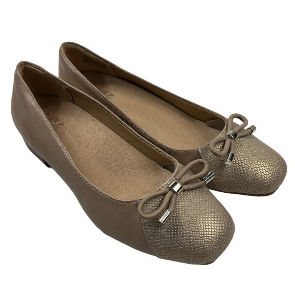 Naturalizer Gertie Ballet Flats Shoes Size 8.5 W Embossed Leather Taupe - Picture 2 of 16